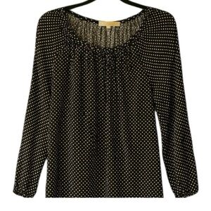 Michael Kors Black and White Relaxed Ruched Blouse